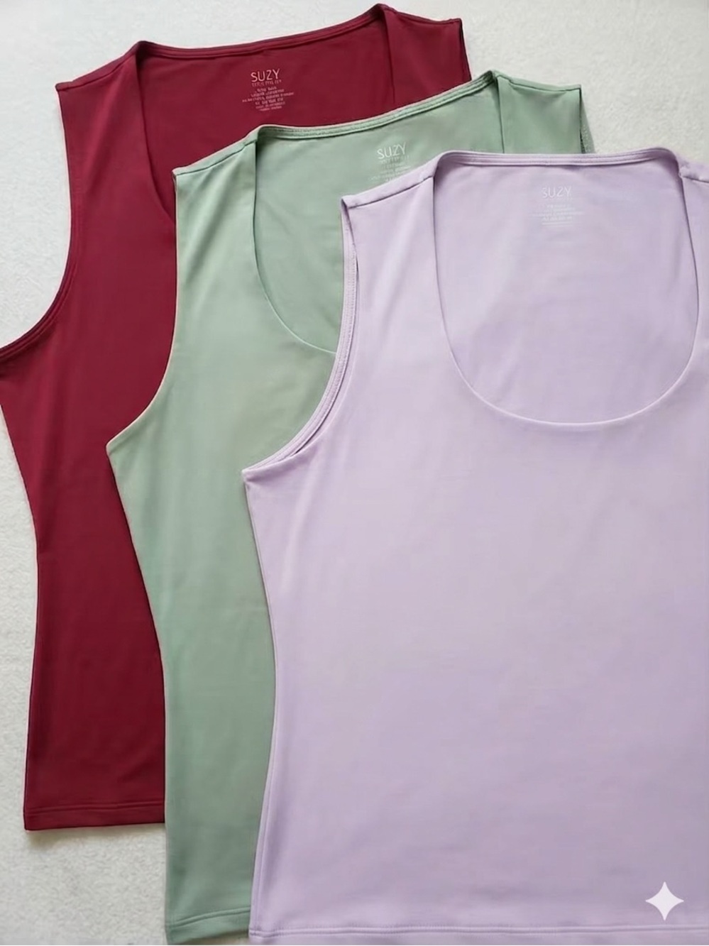 Suzy Shier Tank Tops in Dusty Purple, Sage, Wine - 3-Pack